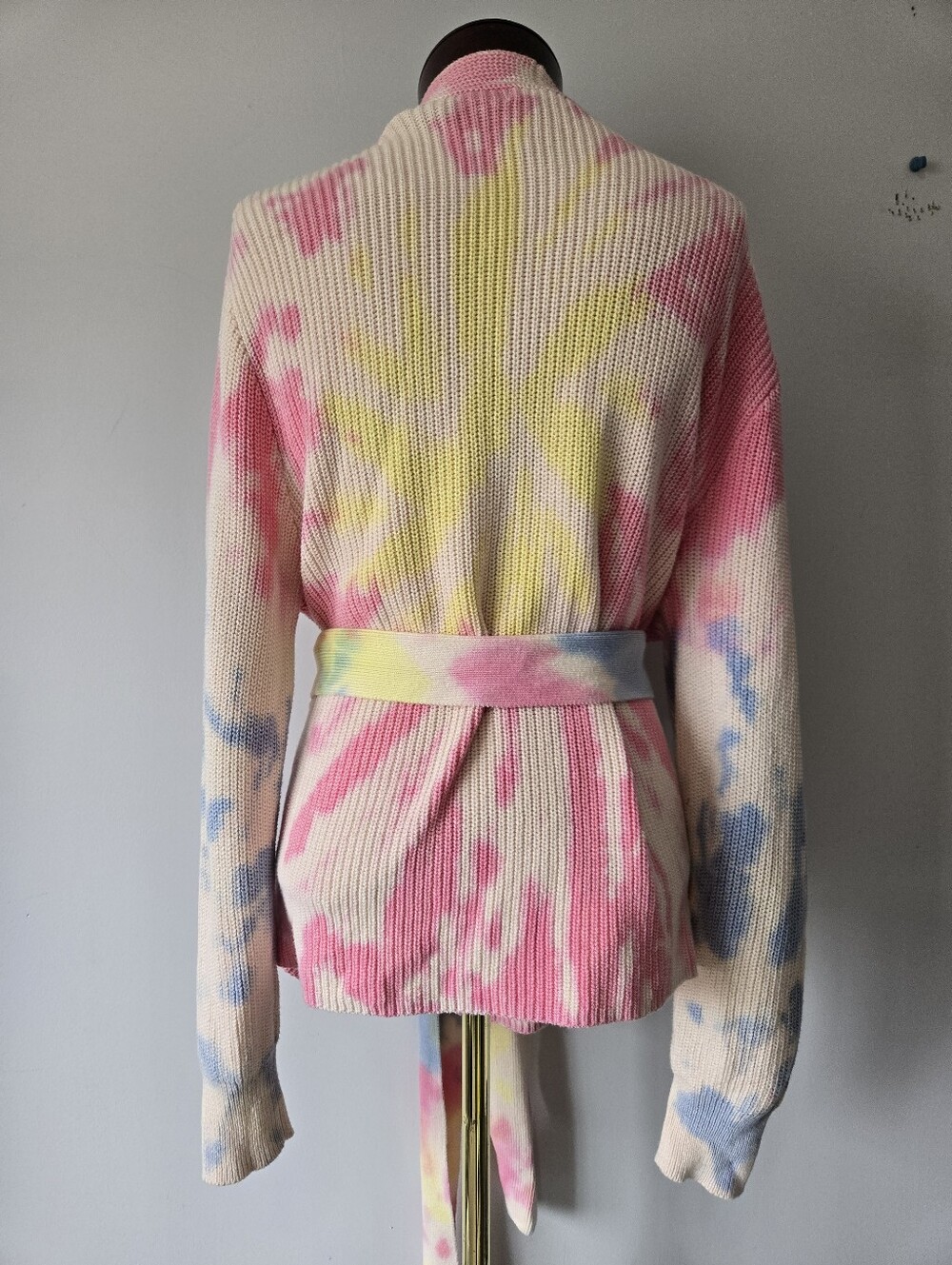 525 America Pastel Tie-Dye Cotton Knit Belted Cardigan. Size Large - Picture 8 of 13